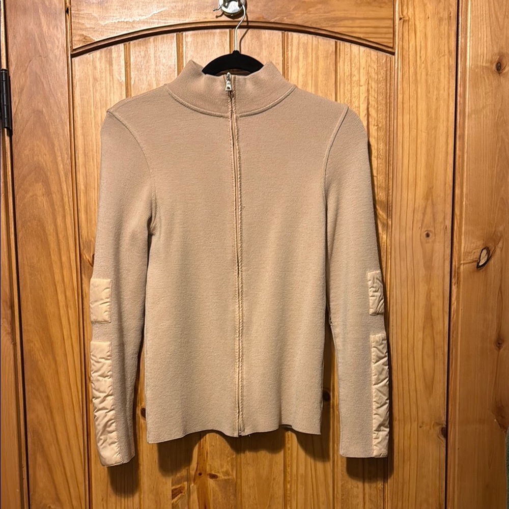 Tan Zip-Up Authentic Prada zip up sweater with Quilted Elbow Patches